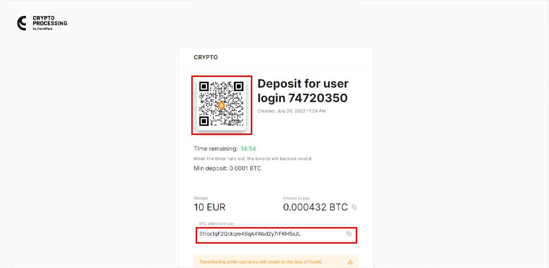 How to make a deposit with Bitcoin-Step 5
