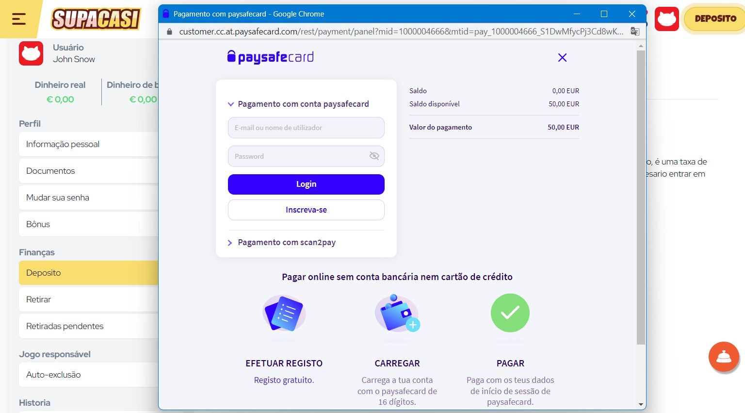 Paysafecard deposit-Step 5
